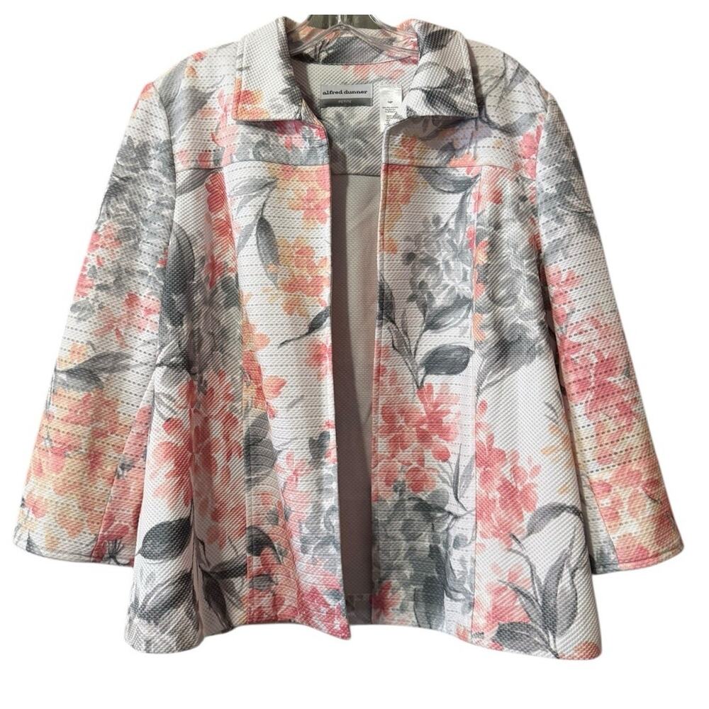Alfred Dunner Jacket Women 14P Open Front‎ Blazer Floral Creamy Cottagecore City